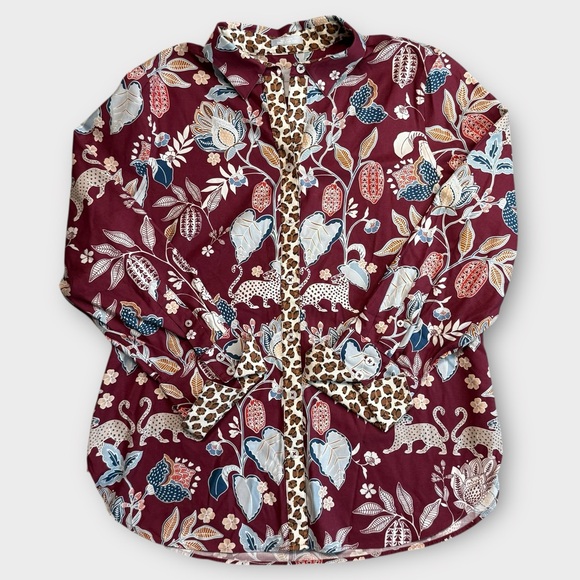 Chico's Tops - Chico’s Boho Hippie Bohemian Burgundy Floral Animal Print Blouse Size 1 (Medium)